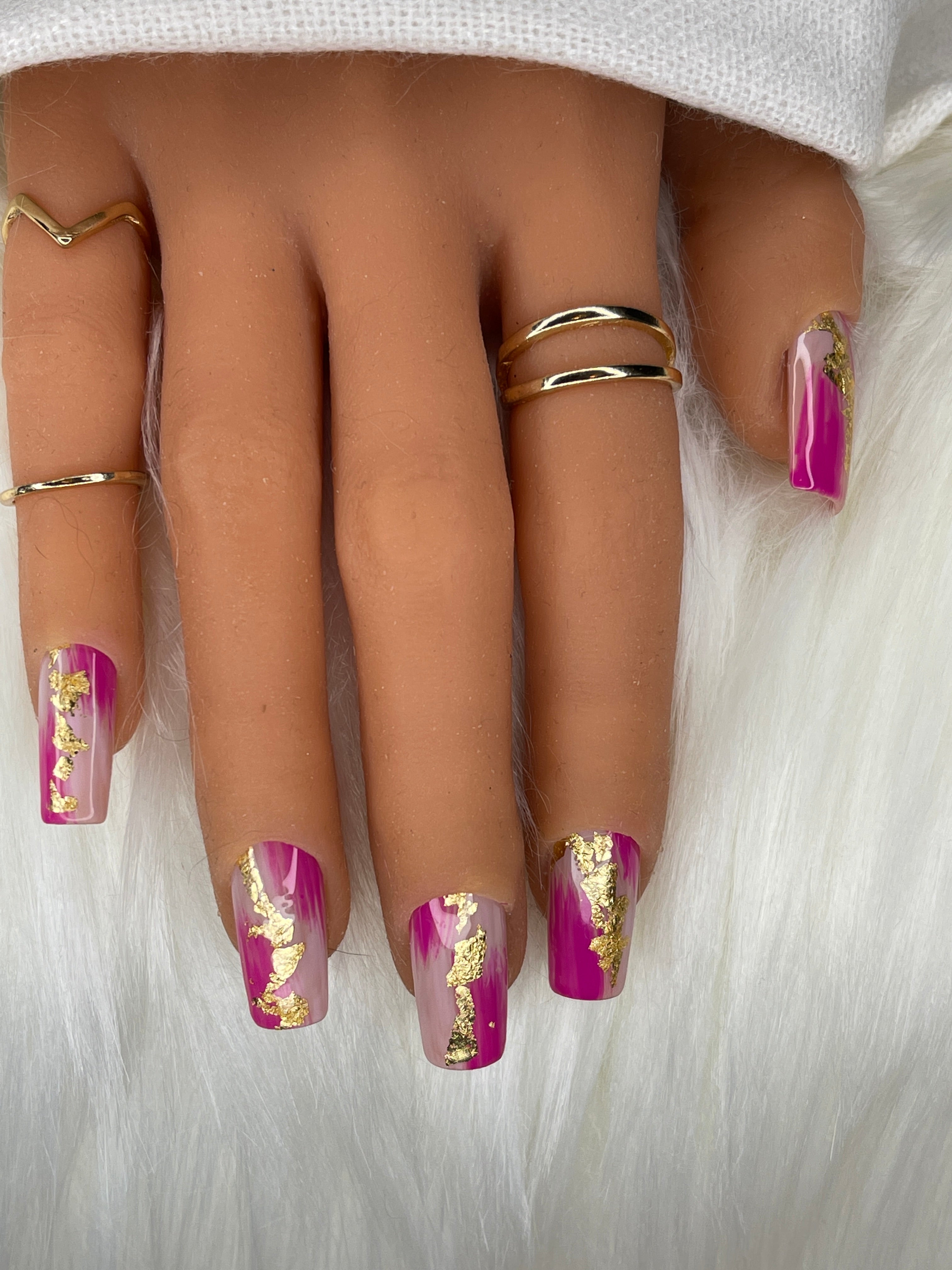 Pink and Gold Foil Nails